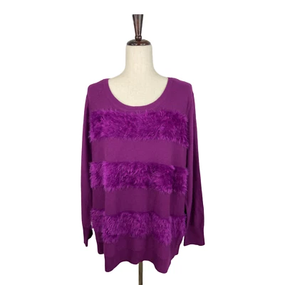 Suéter de mujer Sejour púrpura a rayas de piel sintética manga larga talla grande 2X A67 Foto 1 de 4