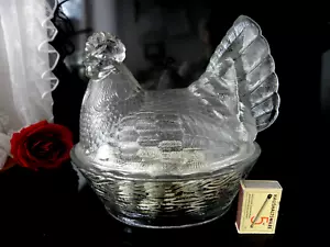 Grande gallina burro scatola con coperchio vetro pressato lunghezza 23 cm - Foto 1 di 6