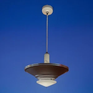 Antique 30s 40s Art Deco Machine Age Industrial LARGE Pendant Chandelier Light - Picture 1 of 24