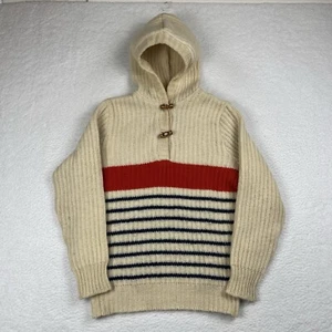 Vintage Pendleton Knockabouts Hooded Sweater Size 40 Medium Wool Cream Stripes - Picture 1 of 6
