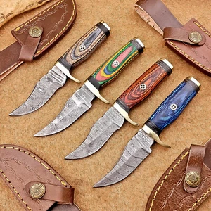 4 Pcs Damascus Blade Skinner Knives Set | 6" | Hardwood , Leather Sheath IT-1141 - Picture 1 of 8
