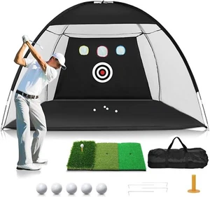 Golf Net, 10x7ft Practice Net with Tri-Turf Mat, All in 1 Home Hitting Aid Nets - Picture 1 of 6