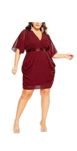 City Chic ÜBERGRÖSSE trendiges burgunderrotes Pailletten Wickelkleid neu mit Etikett 14 #1029 - Bild 1 von 5