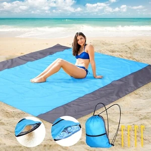 Beach Blanket Waterproof Sandproof,Large Oversized Sand Free Mat, (82"x80",Blue) - Picture 1 of 6