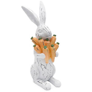 Rabbit Statue with Carrots 13in, Farmhouse Style Bunny Figurine