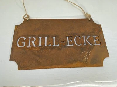 Rost Schild Spruchtafe Gartenschild Edelrost Rost zum Hängen Tafel GRILL- ECKE   - Bild 1 von 4