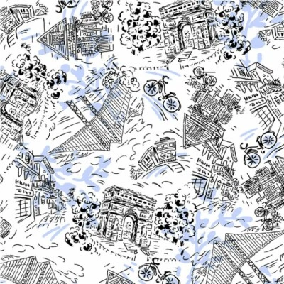 joie de vivre Around Town Fabric BTY, Michael Miller CX9281-WHIT, Cotton  - Image 1 of 2