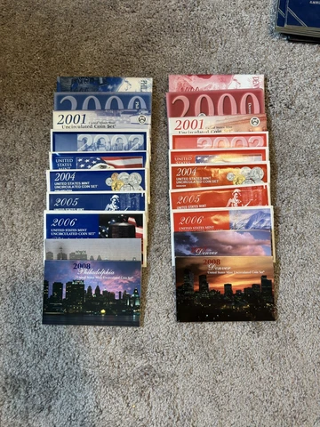 1999 - 2008 Set U.S. Mint P & D Uncirculated 10 Sets COA 50 State Quarters coins Cover