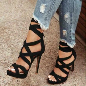 Womens Heels Platform Strappy High Heels Slim Casual Summer Sexy Party Stiletto - Picture 1 of 4