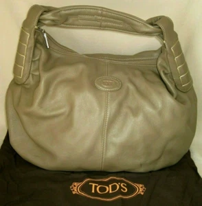 TOD'S BEIGE KHAKI LEATHER LARGE HOBO SHOULDER HANDBAG PURSE - Picture 1 of 10