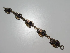 ANTIQUE VTG.ART DECO 1/20 10K GF PURPLE AMETHYST GLASS RUFFLED LINKS BRACELET - Picture 1 of 8