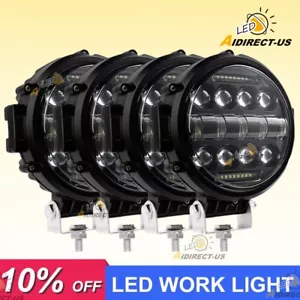 4x 7inch Round LED External Light Fog Light Headlight Lamp Combo Truck For Jeep - Foto 1 di 10