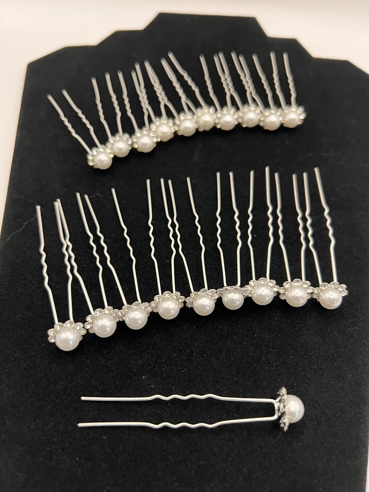 Estrás Transparente Imitación Perla Alfileres para el Pelo Novia Boda Formal Tono Plateado 20 Unidades Foto 1 de 4