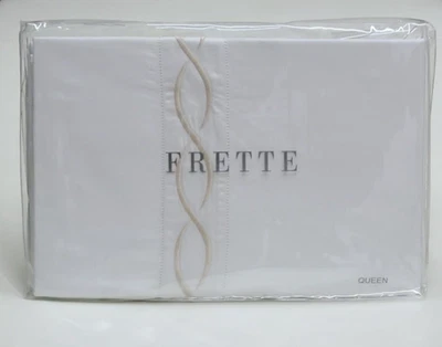 Frette Infinito Queen Duvet Cover White/Beige 100% Cotton Sateen - Image 1 of 4