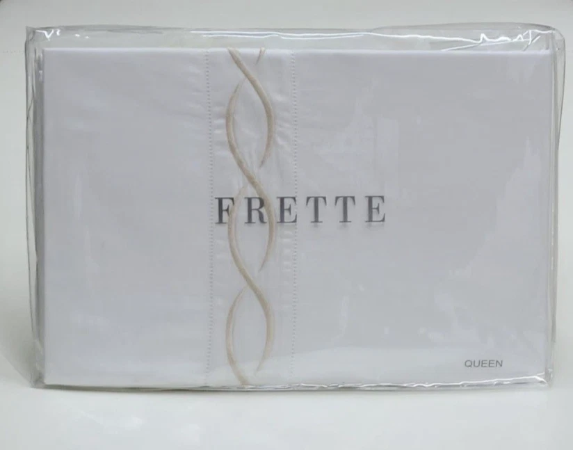 Funda nórdica Frette Infinito Queen blanca/beige 100 % algodón satén Foto 1 de 4
