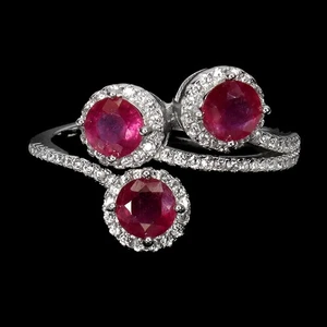 925 Sterling Silver Ring Round Ruby 5mm Natural Gemstone Jewelry Size 7 - Picture 1 of 13