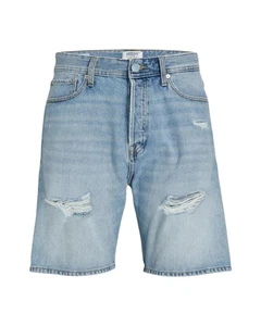 Jack & Jones Relaxed Fit Ripped Denim Shorts Men Light Blue - Picture 1 of 4