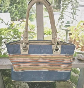 Coach Nautical Beach Multi Stripe East West Tote Bag Purse  Women Summer - Picture 1 of 15