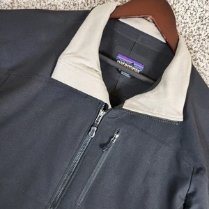 Patagonia Mens L Black Full Zip Jacket Softshell Beige Collar Outdoor Coat - Picture 1 of 11