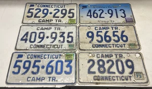 Rustikales Set mit 6 Connecticut Camp Anhänger Nummernschildern ~ gut gebrauchter Charakter ~ - Bild 1 von 1