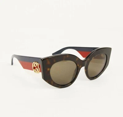 Nuevas gafas de sol Gucci Havana de gran tamaño ojo de gato acetato Sylvie Web Logo 504323 1909 Foto 1 de 4