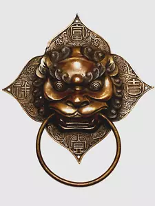 Raro battiporta XL vintage asiatico orientale gargoyle drago ottone 12 pollici x 15 pollici - Foto 1 di 8