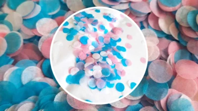 Papel de tecido biodegradável para casamento confete rosa pálido, azul turquesa e branco - Imagem 1 de 4