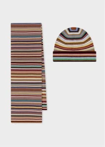 Neu mit Etikett $ 545 Paul Smith klassisches charakteristisches Streifen Schal & Mütze Set italienische Wolle - Bild 1 von 11