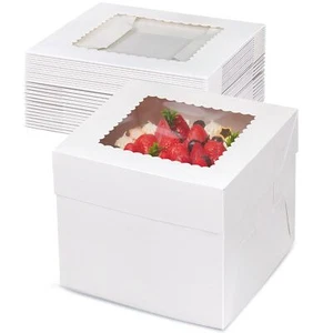 15 PCS Cake Boxes with Window 8x8x8 Inches White Bakery Cake Boxes Square Cak... - Picture 1 of 6