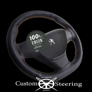 For PEUGEOT EXPERT III Black Leather Steering Wheel Cover With Medium Brown St - Picture 1 of 6
