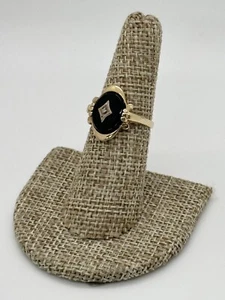 Vintage Estate 10K Yellow Gold Black Onyx Diamond Ring - Picture 1 of 7