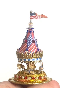 OOAK Artisan American Carousel Toy Miniature 1:12 Dollhouse Patriotic Diorama - Picture 1 of 18