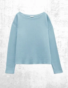 Ex HUSH Women’s Long Sleeve Faye Textured Waffle Top in Blue - Picture 1 of 6