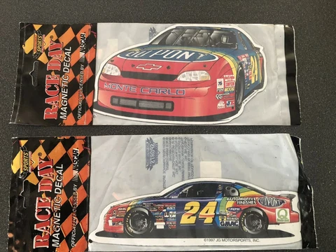 Vintage 90s Jeff Gordon NASCAR DuPont Racing Car Magnets Decals Lot of 2 Cover