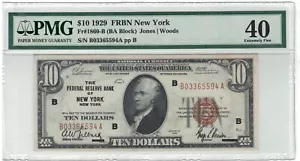 $10 1929 FRBN New York New York PMG 40 Extremely Fine! - Picture 1 of 2
