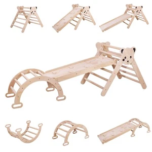 Kletterdreieck Set Kletterbogen Klettergerüst Kletterleiter Holz Rutsche Indoor - Bild 1 von 10