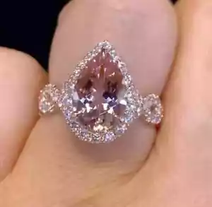 3Ct Pear Lab-Created Morganite Halo Women's Engagement Ring 14k Rose Gold Plated - Picture 1 of 5