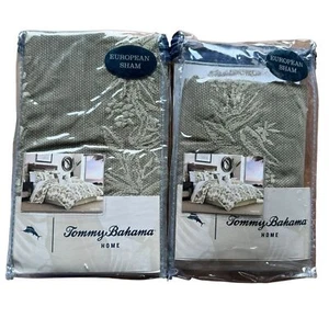 Tommy Bahama Cotton Nador Green Island Floral Embroidered Euro Sham Pair NEW - Picture 1 of 8