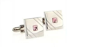 Gemelos de diseñador de plata y cristal rosa para hombre de Frederick Thomas FT309 boda - Imagen 1 de 1