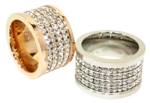 Edelstahlring Damen Ring Zirkonia Steine Edel 15mm Rose Silber Modern Beauty - Picture 1 of 5