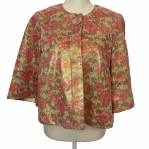 Vintage Kate Spade N Y Rose Floral Gold Metallic Timeless Suede Jacket Sz L Crop - Picture 1 of 13