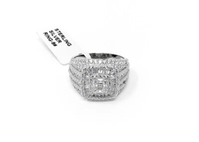 Men's 14k White Gold Finish (Rhodium) Solid Real Sterling Silver Iced Bling Ring - Image 1 of 3