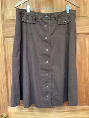 Size PL (14-16 ) Coldwater Creek Skirt Brown Button Front A-Line Cotton Linen - Image 1 of 4