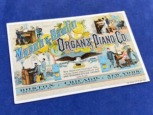 Tarjeta de cande victoriana C.1885 MASON & HAMLIN ORGAN & PIANO Co. Boston, NY, Chicago - Imagen 1 de 4