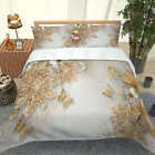 3D Quilt Duvet Doona Cover Set Golden Flowers And Butterflies Pillowcases Print