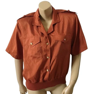 CHRISTIE & JILL Womens Size Large Short Sleeve Burnt Orange Collared Top Shirt Foto 1 de 4