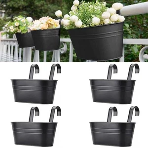 4 Pack Metal Iron Hanging Planters for Outdoor Plants, 11 inch Fence Hanging ... - Picture 1 of 8