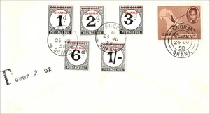 1958 Gold Coast Postage Due Stamps Overprinted GHANA Numeral Stamps FDC - Picture 1 of 2