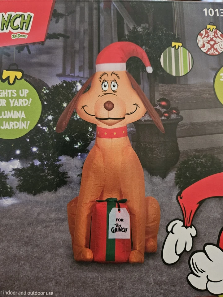 GEMMY 3.5' Max & Gift 🎁 Airblown LED🔌 Christmas Inflatable w/tethers & stakes #NIB