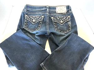 Miss Me Jeans Signature Boot Size 27 Inseam 32 Embellished Flap Pocket Bling - Picture 1 of 9